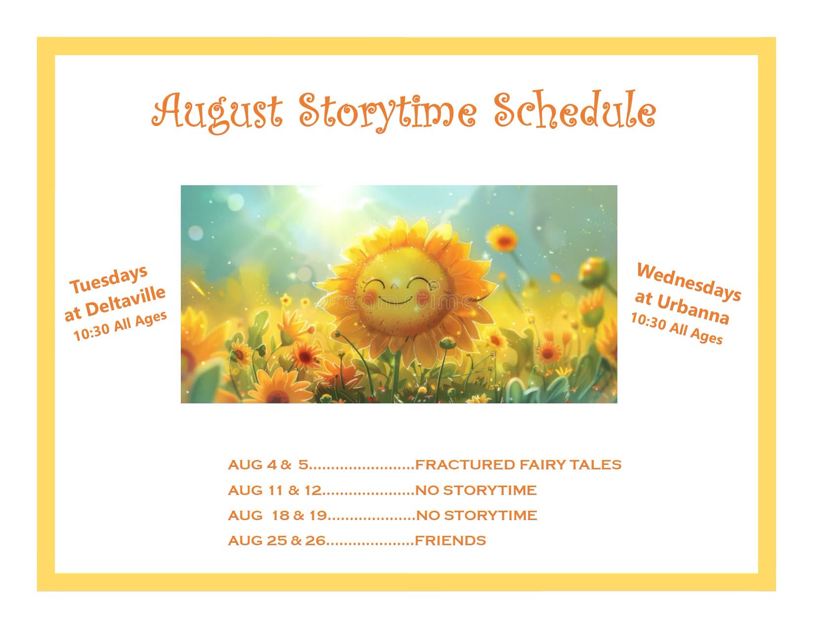 August Storytime Schedule