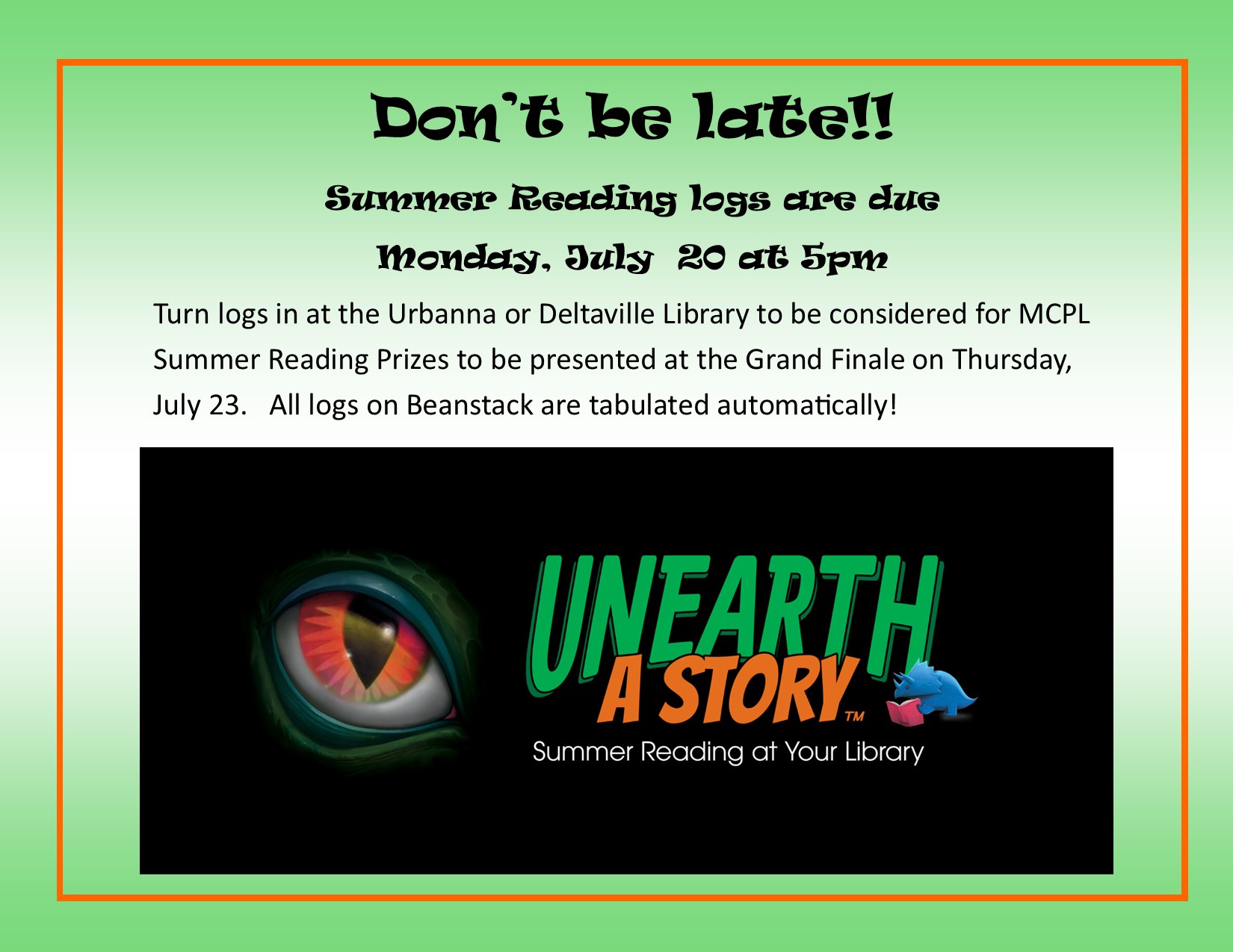 Don't Be Late! Summer Reading Logs Are Due!